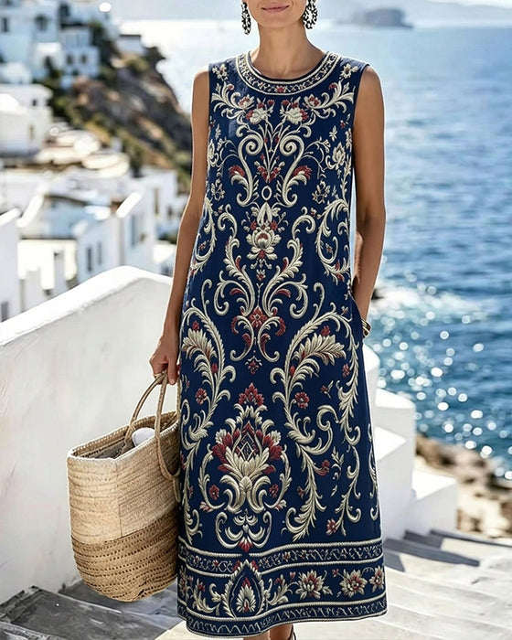 Kjole Vintage Blomstret Ærmeløs Lang
