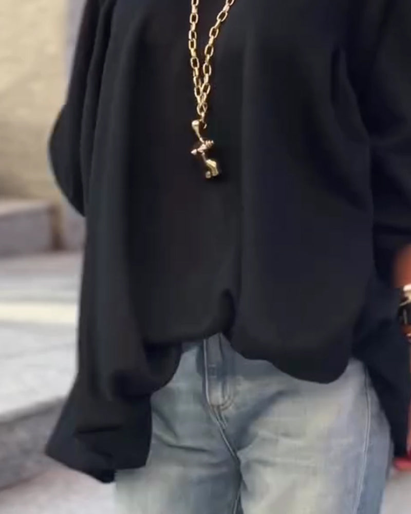 Sweatshirts Ensfarvet Løs Uregelmæssig