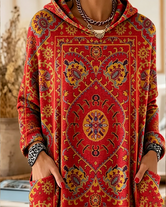Hoodie Bohemian Tryk Hætte Langlinje