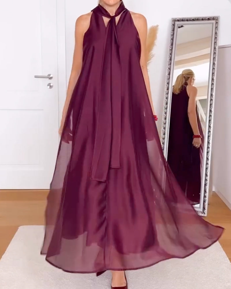 Kjole Halsudskæring Maxi Nederdel Ensfarvet Let Chiffon