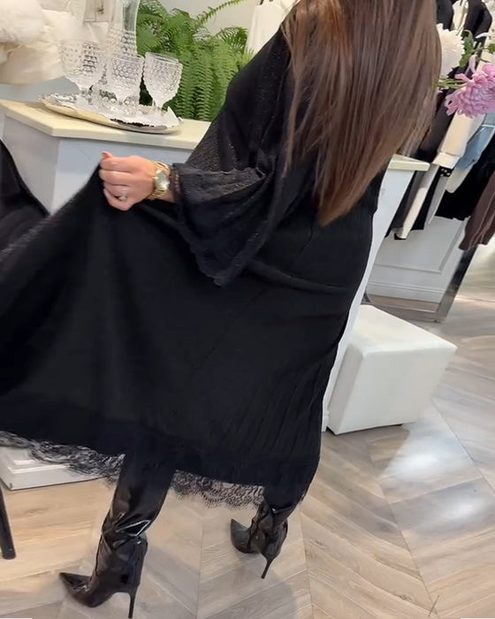 Kjole Rund Hals Løs Blonde Patchwork