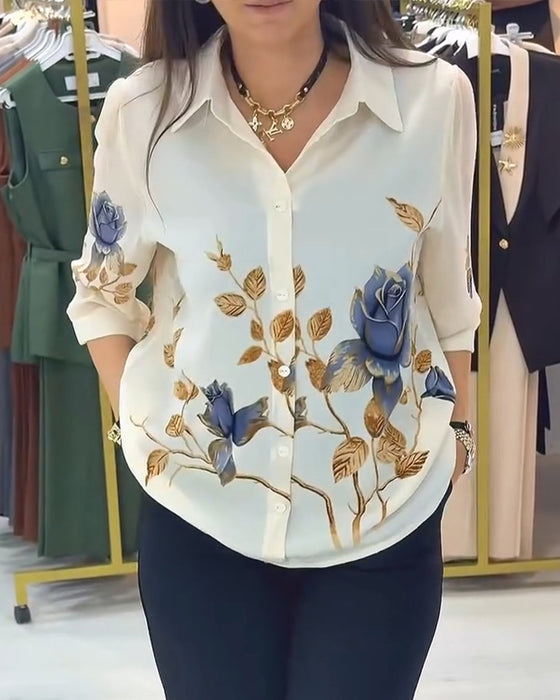 Bluse Krave Puff Ærme Knapforkant