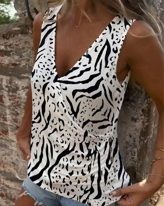 Vest afslappet v-udskæring med krydsknapprint