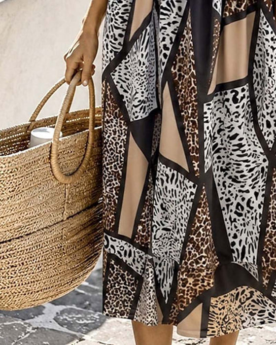 Kjole Geometrisk Patchwork Leopard Fuld Nederdel Maxi