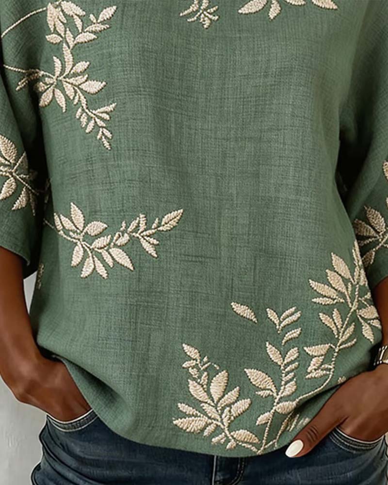 Bluse Rund Hals Flagermusærmer Stribet