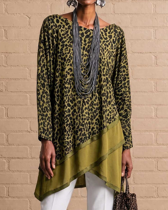 Leopardmønstret Top Med Asymmetrisk Kant