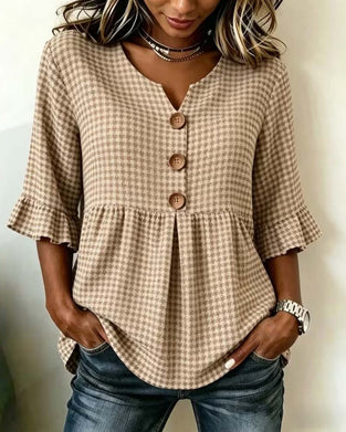 Bluse Houndstooth Treknap Afslappet