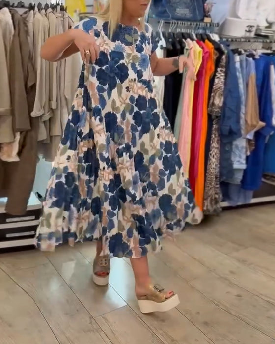 Kjole Rund Hals Blomsterprint Elegant