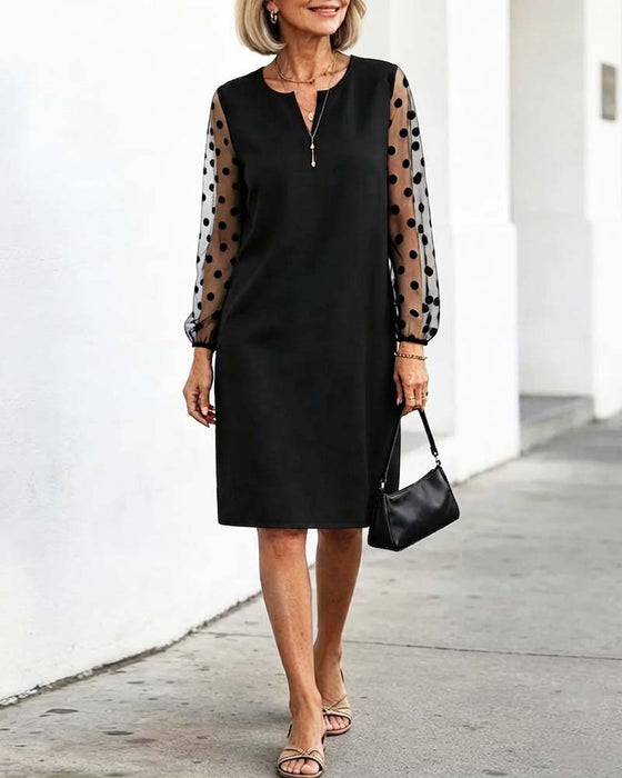 Kjole Polka Dot Mesh Lige Knælang