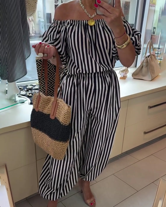 Jumpsuit Afslappet Skulderfri Stribet