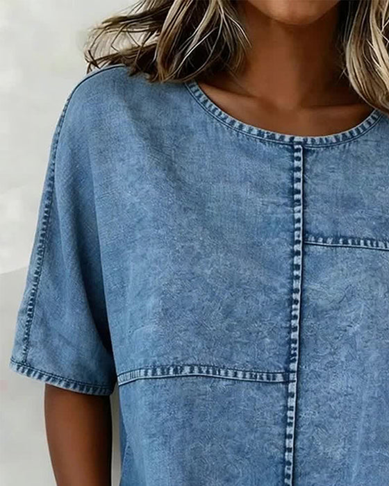 Top Nedslidt Denim Kort Ærme