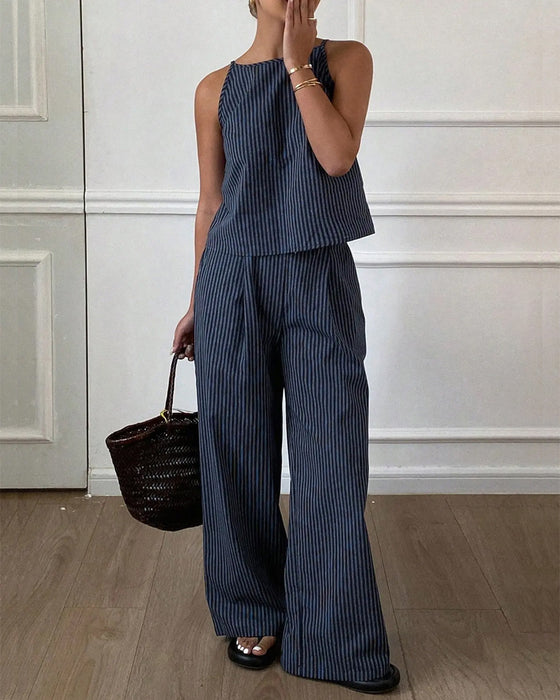Sæt Stribet Camisole Brede Ben Bukser