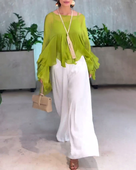 Bluse Med Elegant Ensfarvet Look