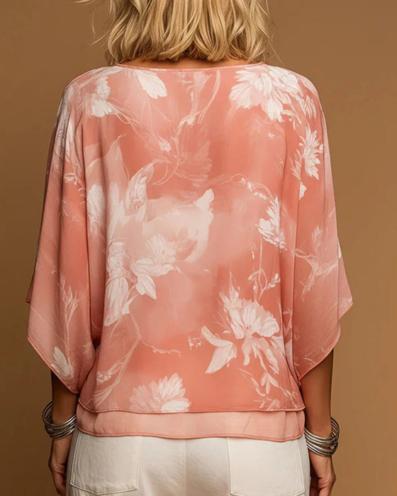 Bluse Blomstret Flagermus Ærme