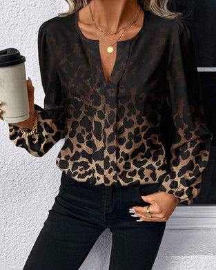 Skjorte Puffærme Gradient Leopardtryk