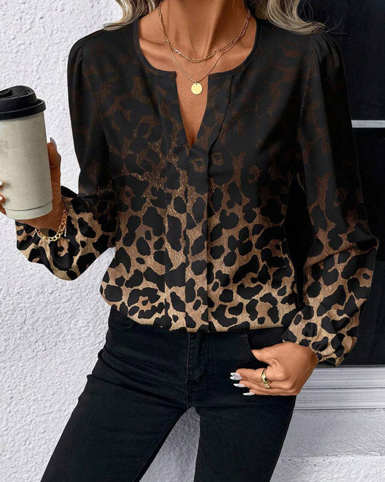 Skjorte Puffærme Gradient Leopardtryk