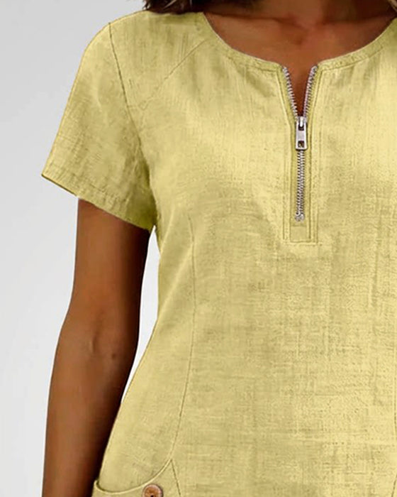 Kjole Lynlås Lomme Bomuld Hør