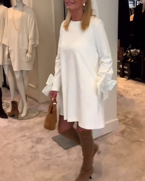 Kjole Modigt Rund Hals Sløjfe Ærme