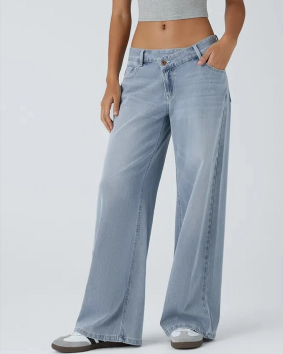Jeans Asymmetrisk Lav Talje Vide Ben