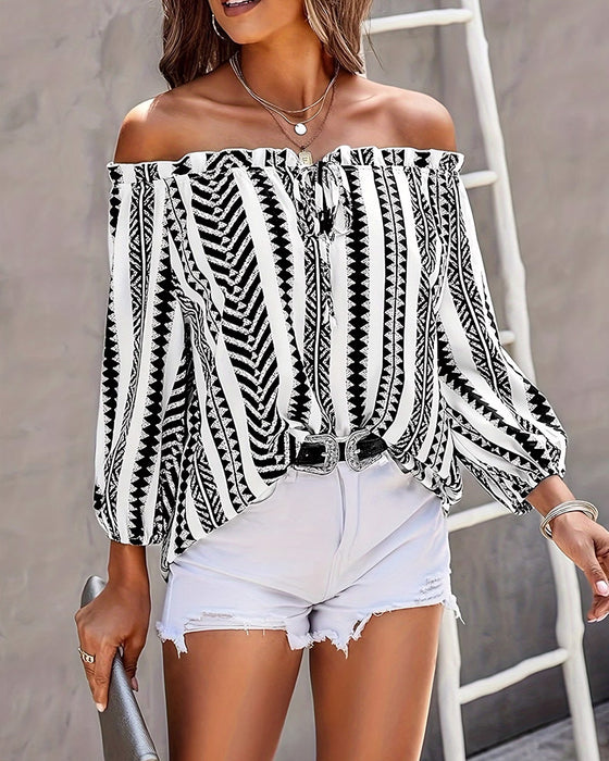 Bluse Elegant Sofistikeret Geometrisk Off Skulder