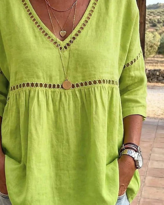 Bluse Udskåret V-Udskæring Loose Fit