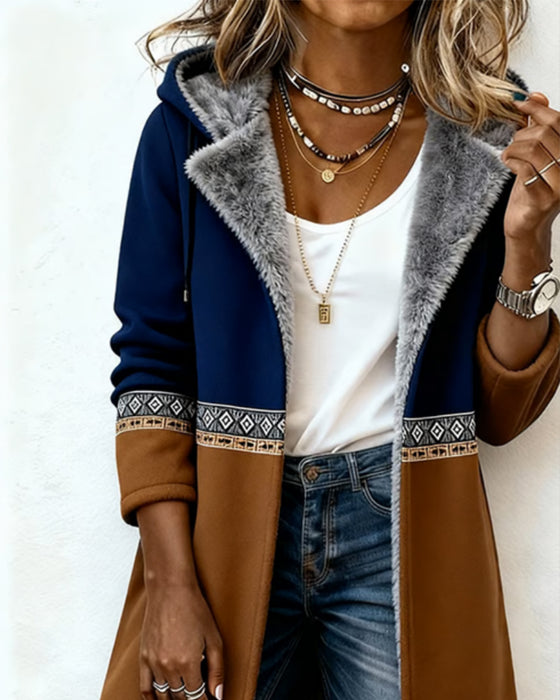 Fashionabel Langærmet Frakke Med Hætte