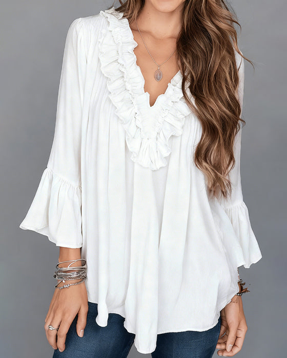 Bluse Elegant V-Hals Rynke