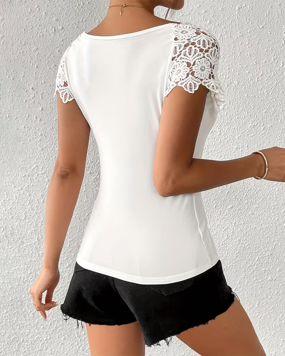T-Shirt Knipling Off-The-Shoulder Patchwork