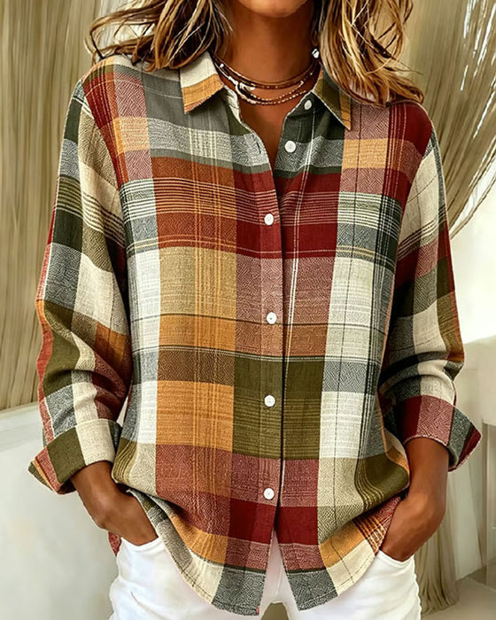 Overhemd Ruit Contrastkleur Split Loose Fit