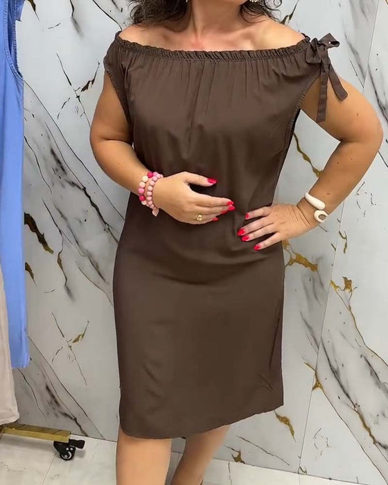 Kjole Off-Shoulder Slips Ensfarvet