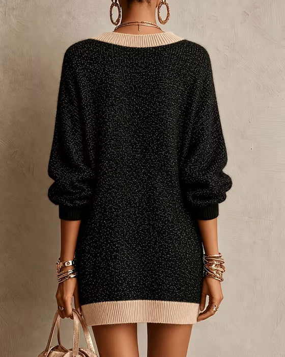 Kjole V-Udskæring Langærmet Løs Strikket Sweater
