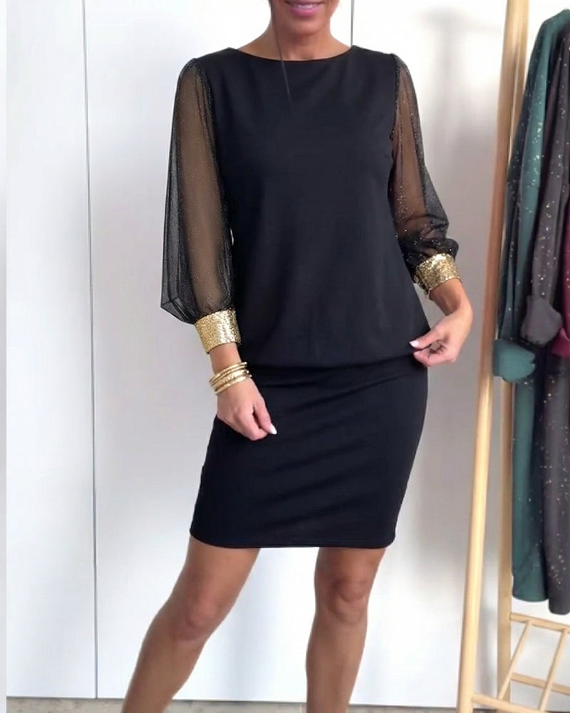 Kjole Tüll Farvekontrast Langærmed