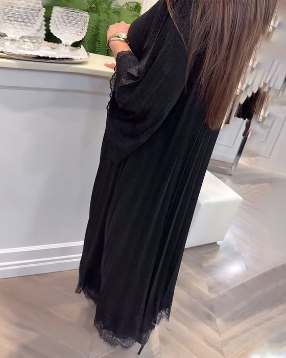 Kjole Rund Hals Løs Blonde Patchwork