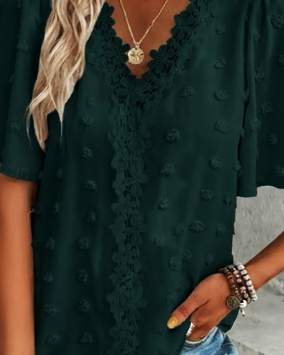 Bluse Sammenføjet Jacquard Flæseærme