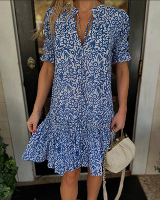 Kjole Bindebånd Puffærmer Printet