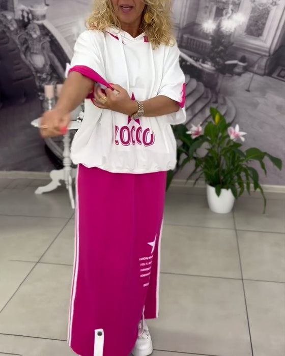 Sæt Med Hætte Snøre Printet Nederdel