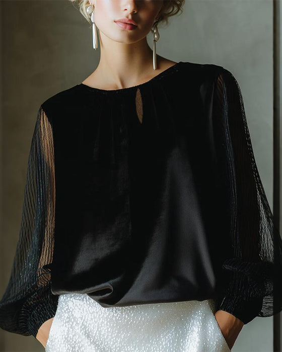 Moderne Ensfarvet Bluse Med Lanternearmer