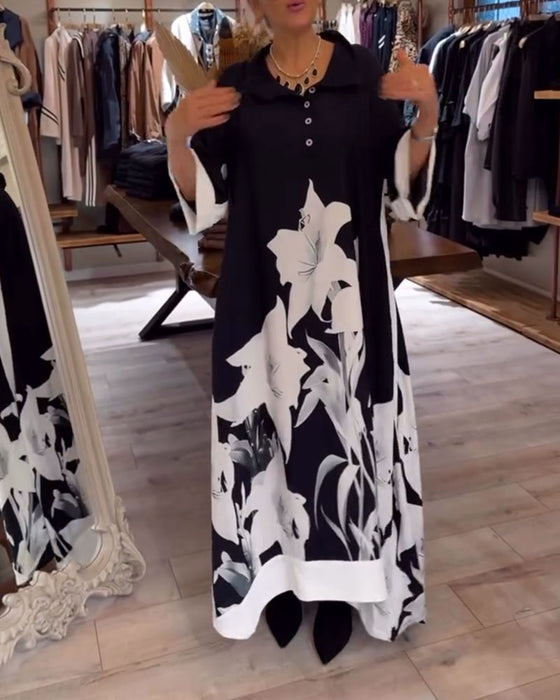 Kjole Revers Trykt Oversized Maxi