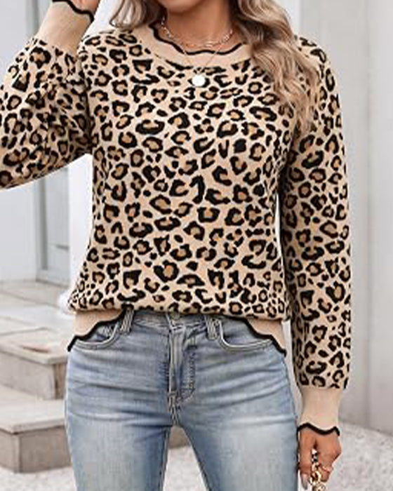Rundhals Leopardprint Pullover