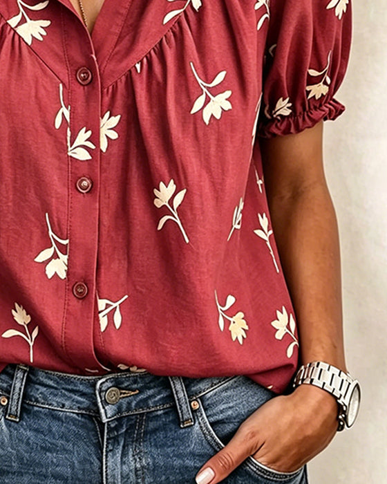 Bluse Bobble Ærme Casual Rynket