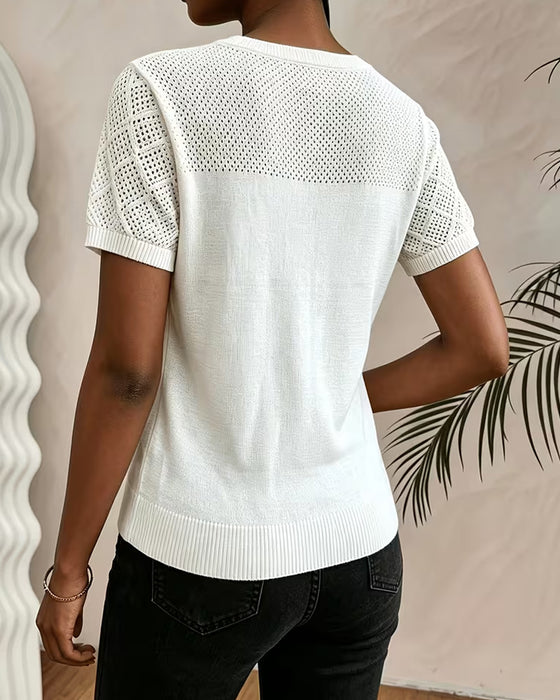 Pullovers Med V-Hals, Hulmønster, Ensfarvede, Figurtilpassede