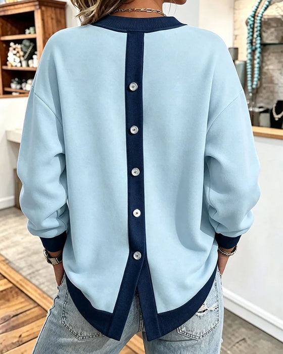 Sweatshirt Farveblok Slids Rund Hals