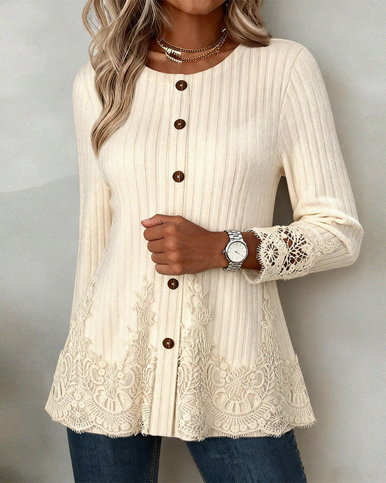 Langærmet Bluse Med Ribstruktur Og Børstet Finish