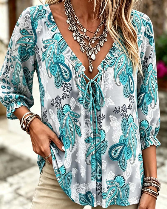 Bluser Paisley V-Hals Bind