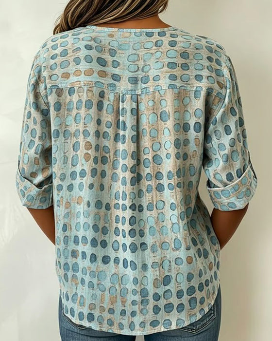 Bluse Polka Dot Knap Print