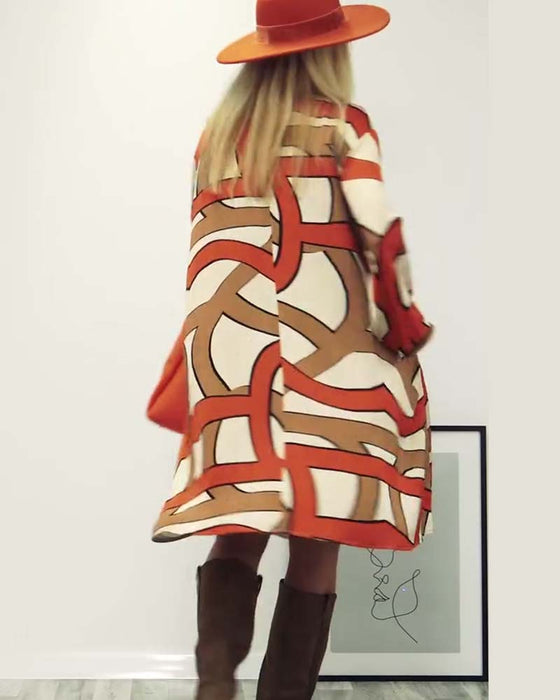 Kjole med rund hals og print