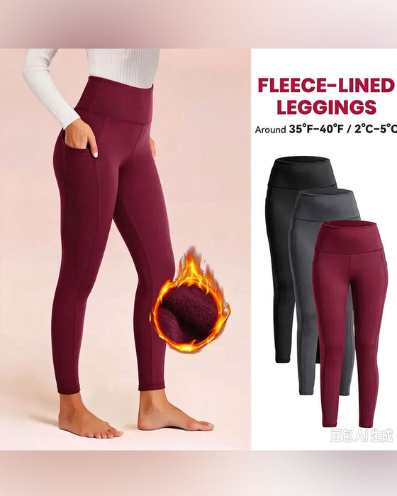Dame Høj Talje Fleeceforet Leggings Med Lommer