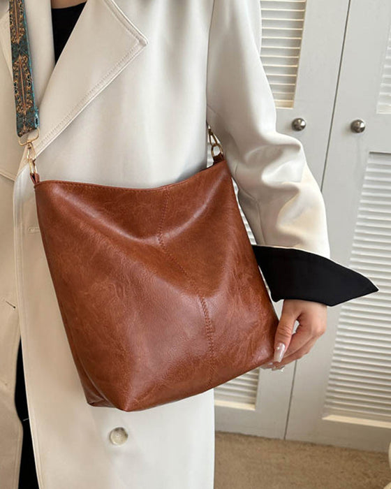 Vintage bucket bag med stor kapacitet og skulderstrop