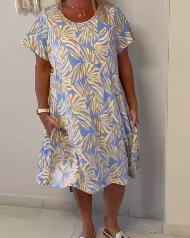 Kjole Kort Ærme Abstrakt Tryk Løs