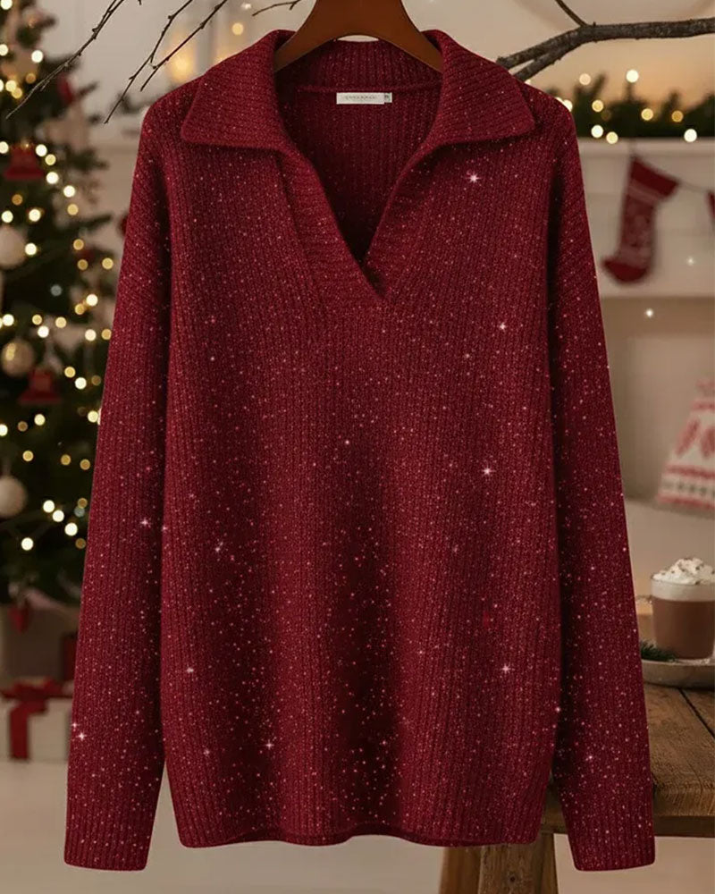 Pullover Revers Lang Ærme Løs